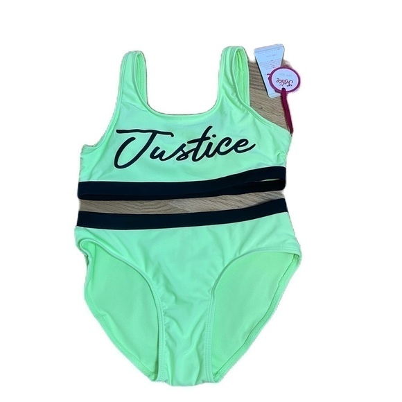 Justice Bikini Swim Suit NWT Large 12/14 Green Two Piece Bathing Kids Youth - Picture 1 of 6
